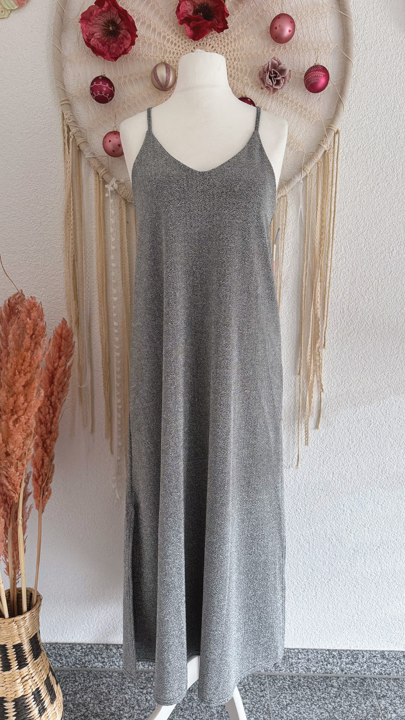 GLITZERKLEID IN SILBER MIT SPAGHETTITRÄGER - ONE SIZE -