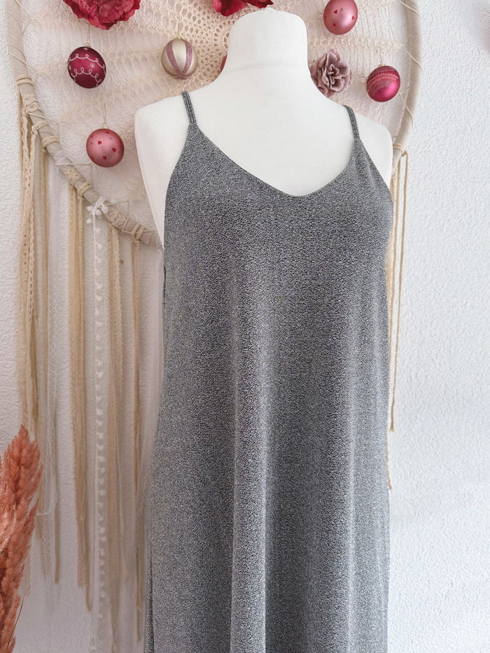 GLITZERKLEID IN SILBER MIT SPAGHETTITRÄGER - ONE SIZE -