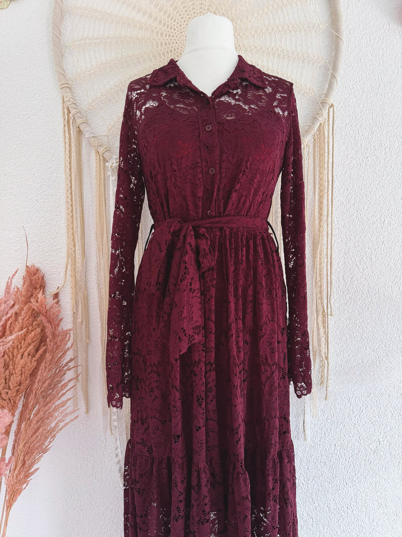 SPITZENKLEID IN BORDEAUX - ONE SIZE -