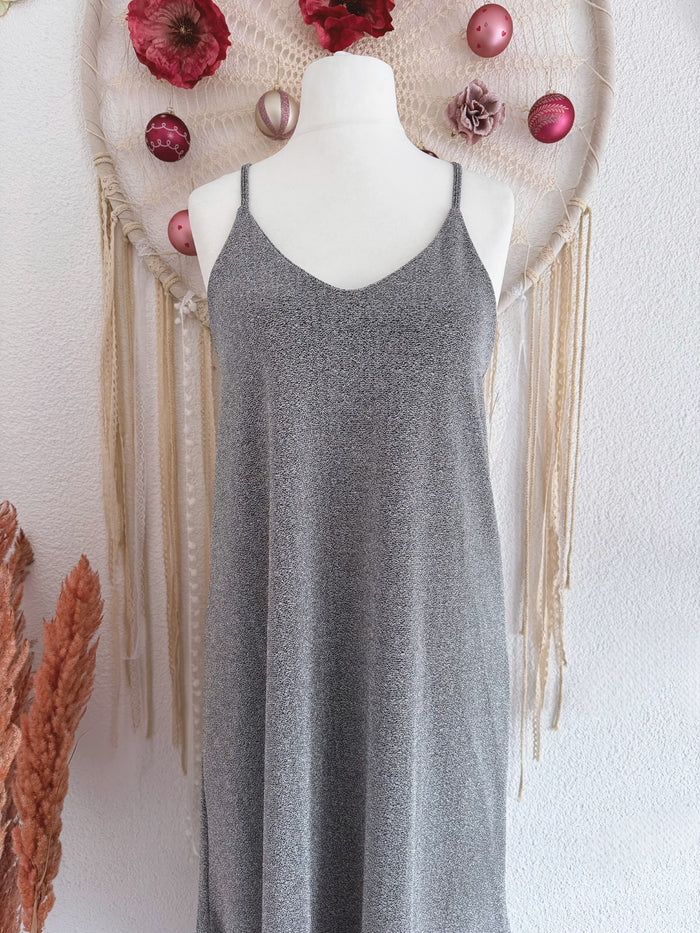 GLITZERKLEID IN SILBER MIT SPAGHETTITRÄGER - ONE SIZE -