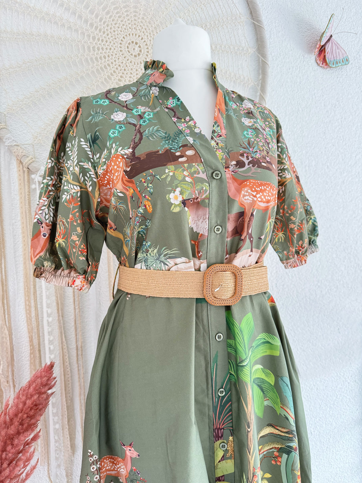 MIDIKLEID MIT MAGISCHEM PRINT & GÜRTEL IN KHAKI - ONE SIZE -