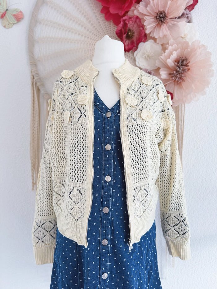 CROCHET CARDIGAN MIT REIßVERSCHLUSS - VERSCH. GRÖßEN