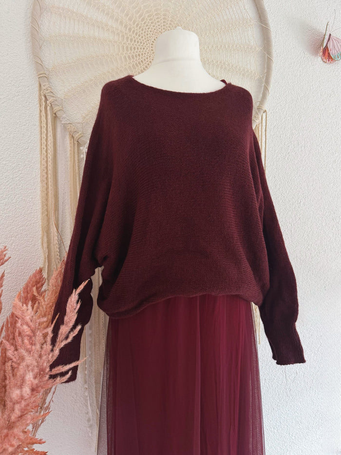 TÜLLKLEID MIT STRICKPULLOVER IN BORDEAUX - ONE SIZE -