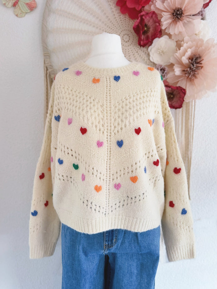 KUSCHELIGER STRICKPULLOVER MIT HERZCHEN - ONE SIZE -