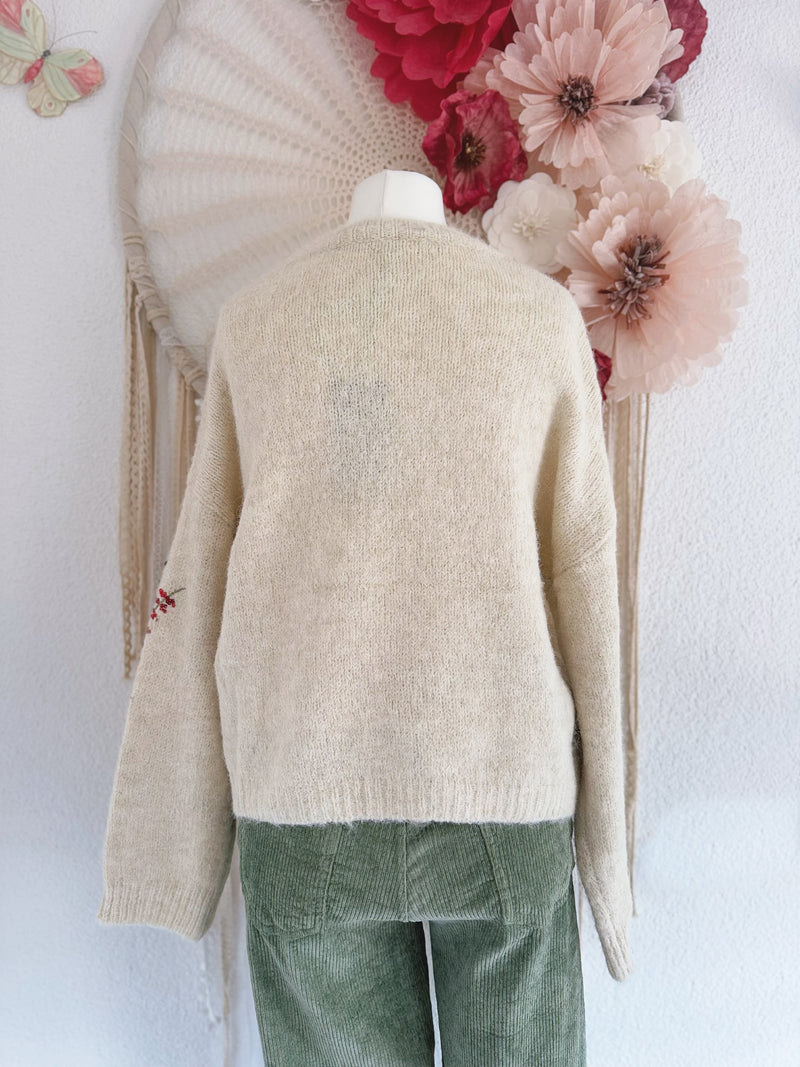 KUSCHELIGER STRICKPULLOVER MIT STICKEREIEN & PAILLETTEN - ONE SIZE -