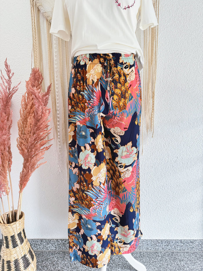 WEITE HOSE MIT PFAUENPRINT - ONE SIZE -