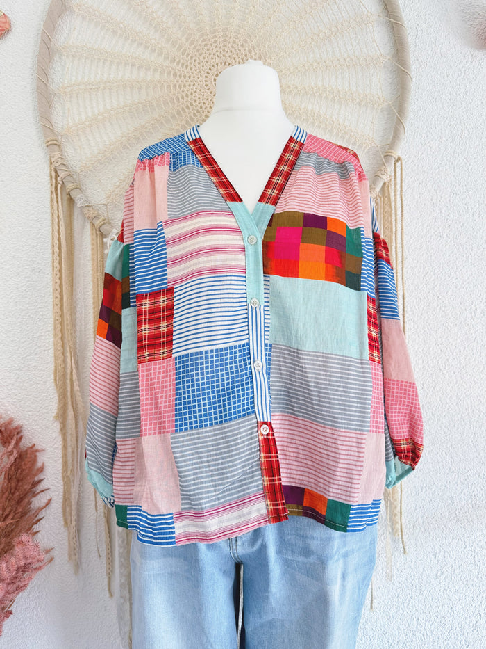 OVERSIZED BLUSE IM PATCHWORK STIL - ONE SIZE -