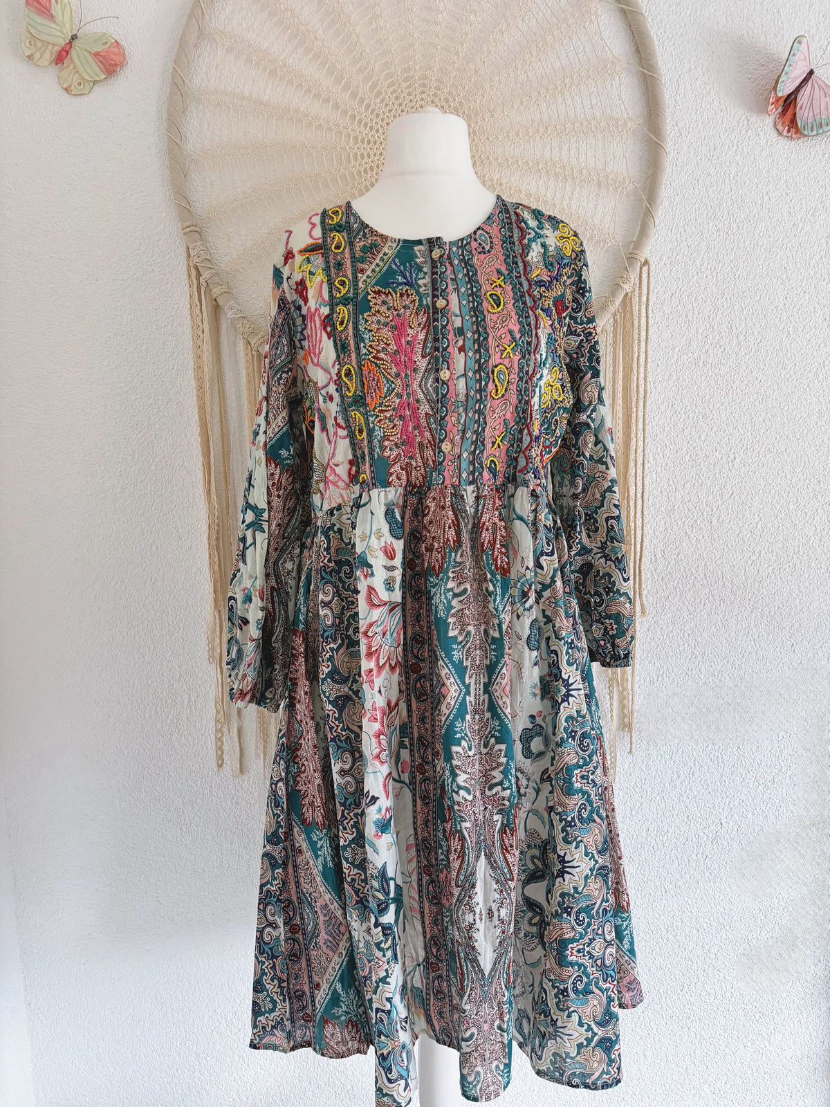 MIDIKLEID MIT PAISLEY PRINT UND BESTICKUNGEN - ONE SIZE