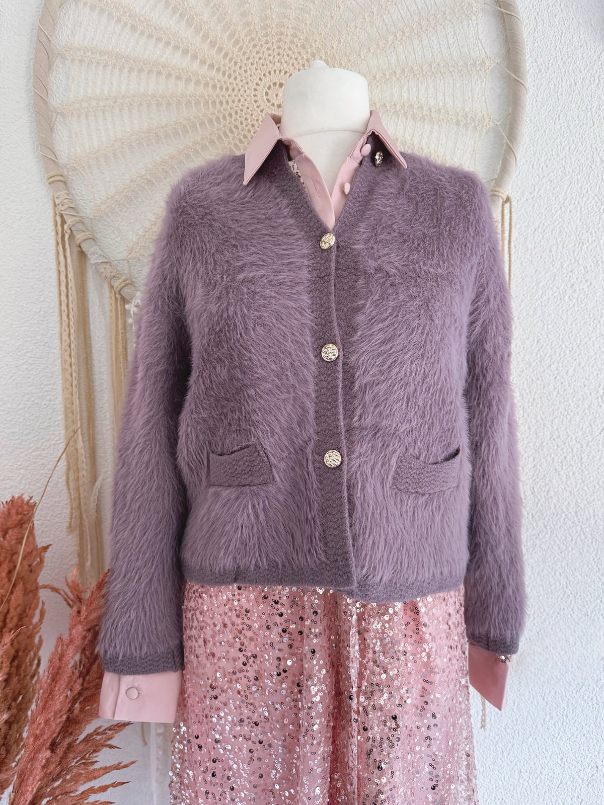 KUSCHELIGER CARDIGAN IN MAUVE - ONE SIZE -