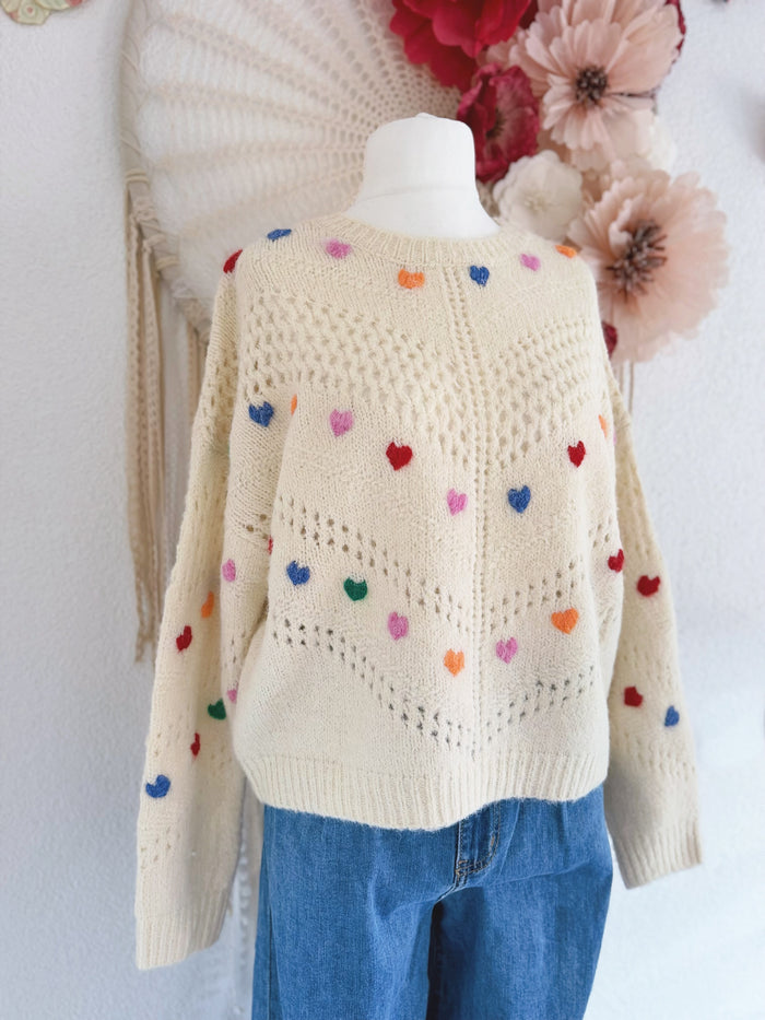 KUSCHELIGER STRICKPULLOVER MIT HERZCHEN - ONE SIZE -