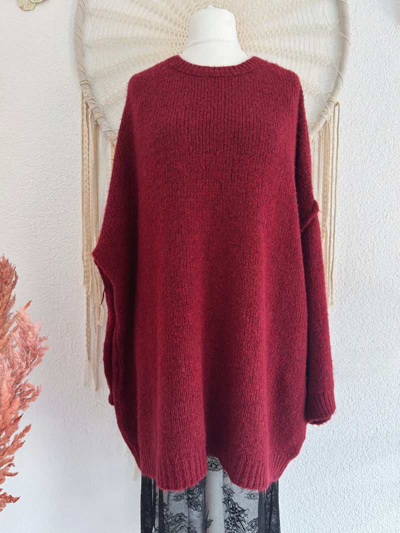 OVERSIZED LONG PULLOVER IN BORDEAUX - ONE SIZE -