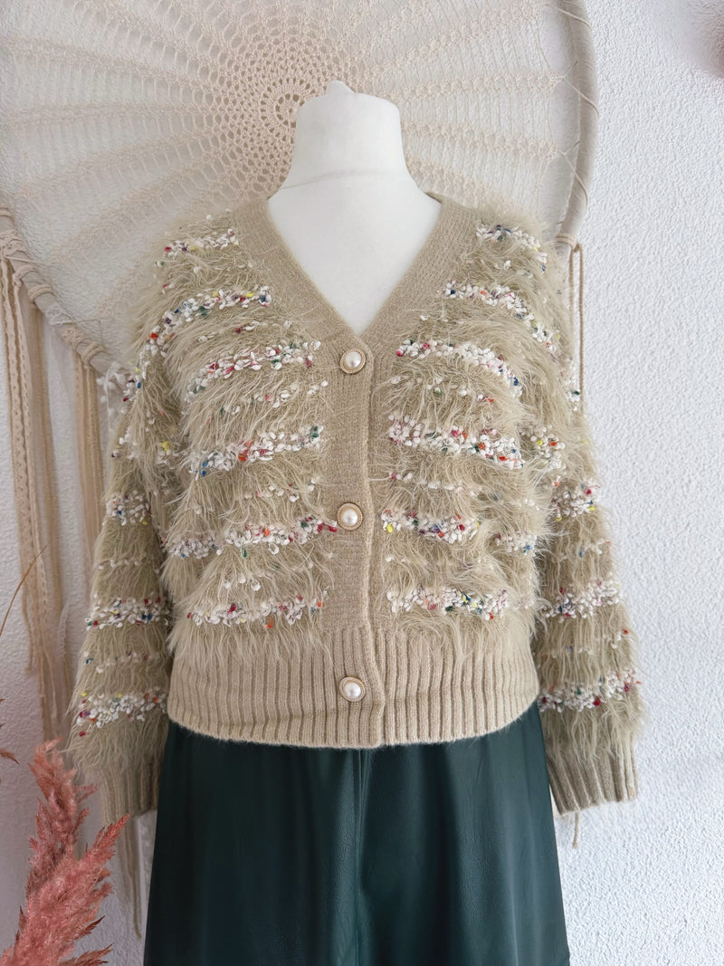 KUSCHELIGER CARDIGAN MIT KONFETTI WOLLE IN BEIGE - ONE SIZE -