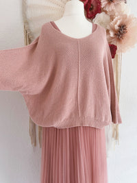 PLISSEEKLEID MIT TÜLL UND STRICKPULLOVER IN ROSA - ONE SIZE -