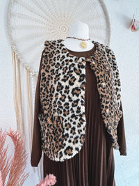 WESTE MIT LEOPRINT UND TEDDYFELL - ONE SIZE -