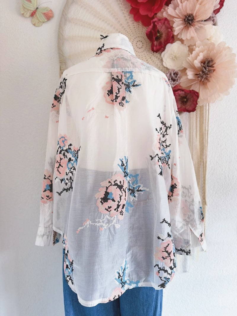 OVERSIZED BLUSE MIT GOBELINSTICKEREI - ONE SIZE -