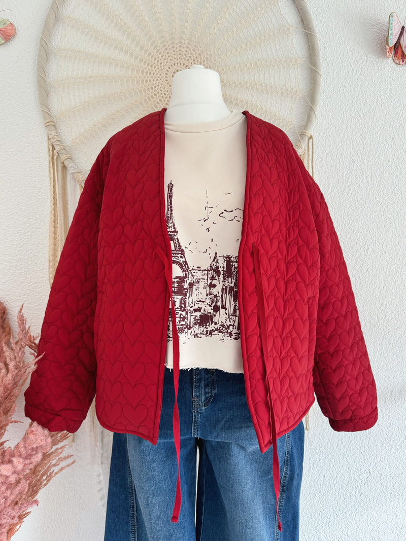 JACKE MIT GESTEPPTEN HERZCHEN - ONE SIZE