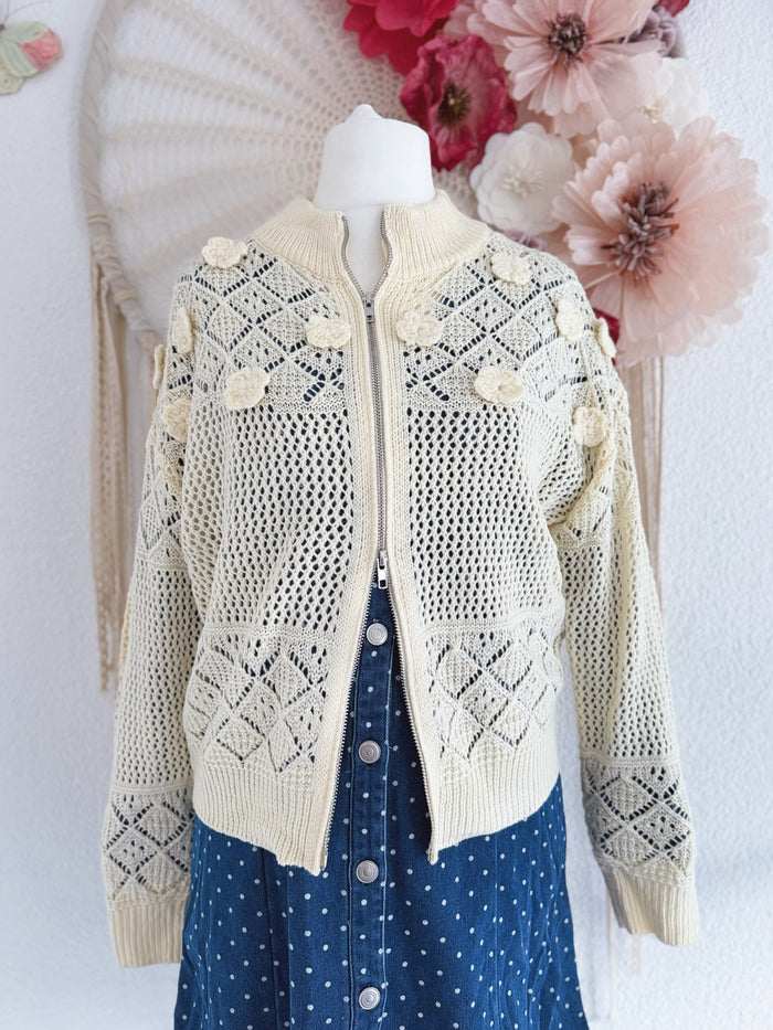 CROCHET CARDIGAN MIT REIßVERSCHLUSS - VERSCH. GRÖßEN