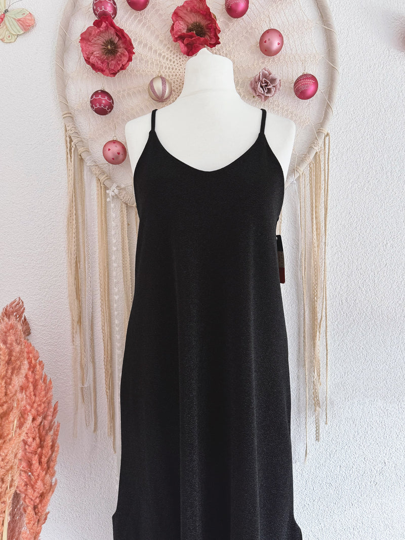 GLITZERKLEID IN SCHWARZ MIT SPAGHETTITRÄGER - ONE SIZE -