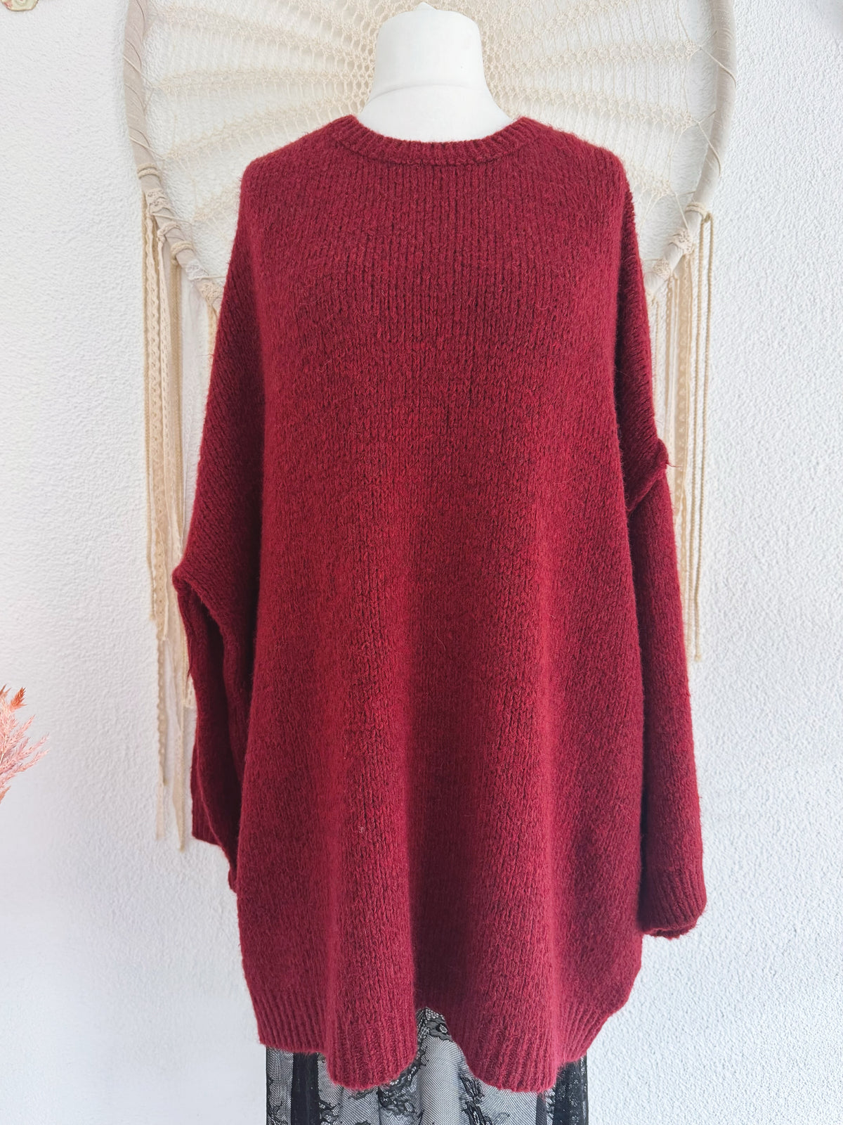 OVERSIZED LONG PULLOVER IN BORDEAUX - ONE SIZE -