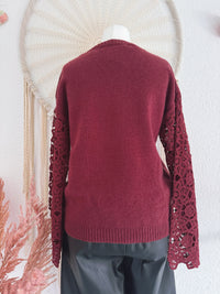 STRICKPULLOVER MIT CROCHETSPITZE IN BORDEAUX - ONE SIZE -