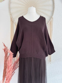 PLISSEEKLEID MIT TÜLL UND STRICKPULLOVER IN BRAUN - ONE SIZE -