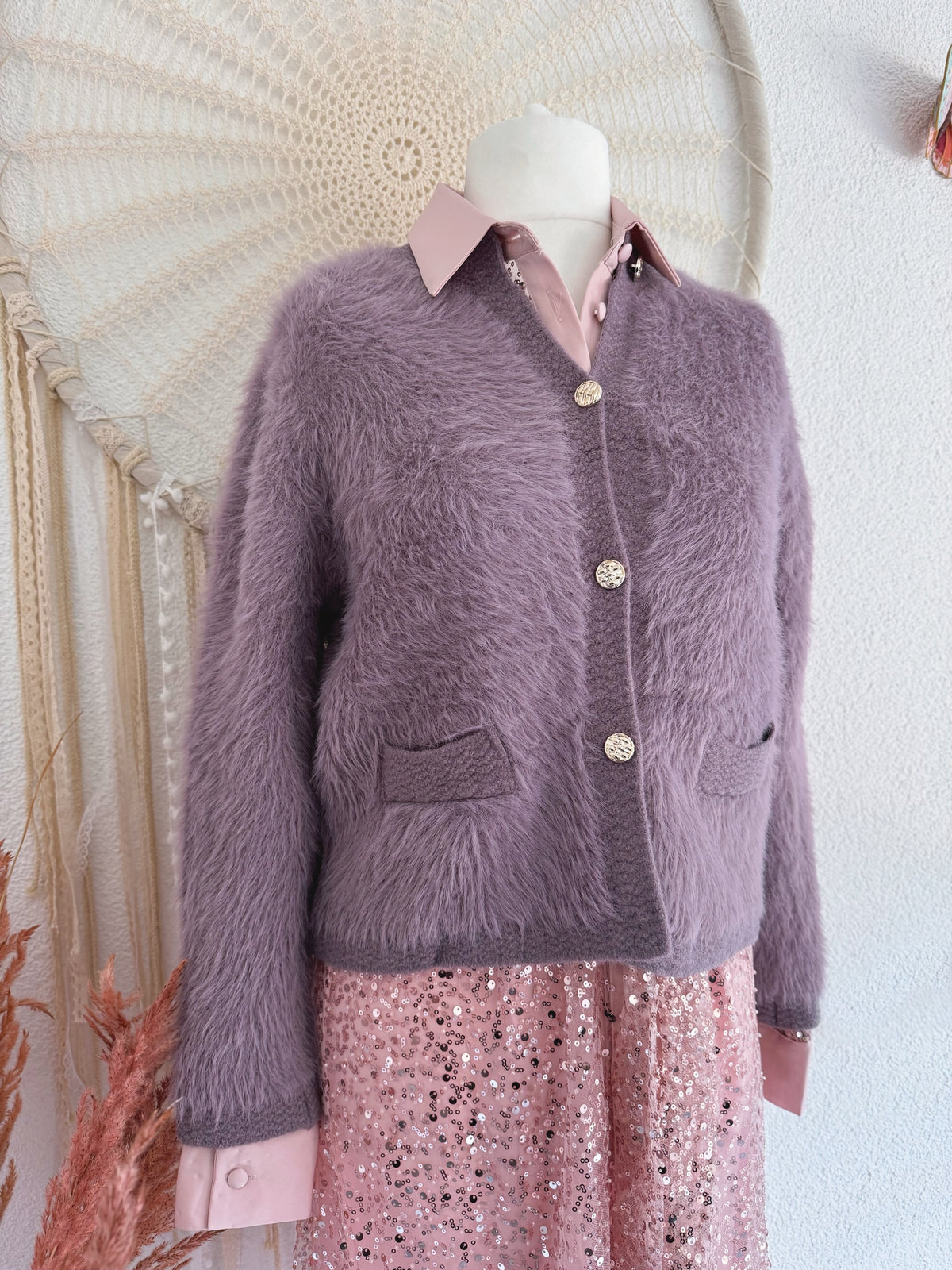 KUSCHELIGER CARDIGAN IN MAUVE - ONE SIZE -