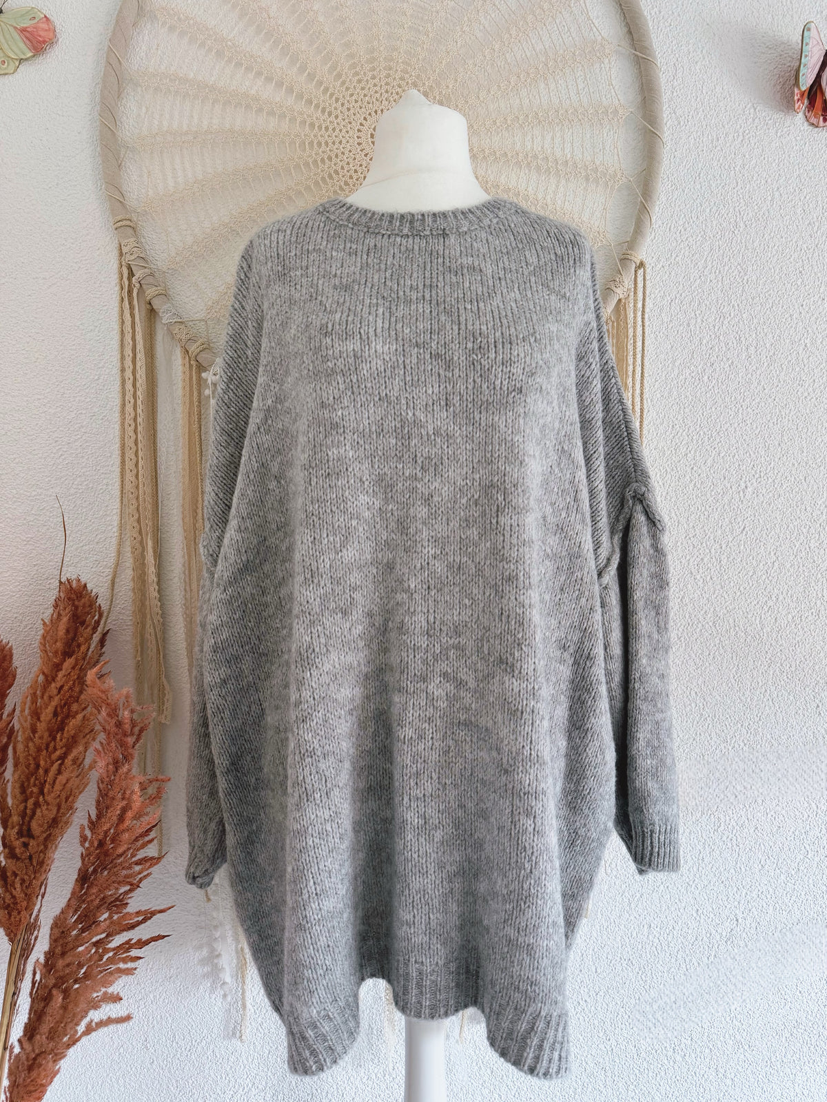 OVERSIZED LONG PULLOVER IN GRAU - ONE SIZE -