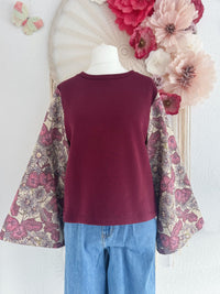 SWEATER MIT BROKATÄRMEL IN BORDEAUX - ONE SIZE -