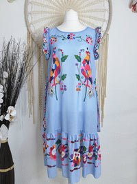 KLEID IM FOLKLORESTIL IN BLAU - ONE SIZE -