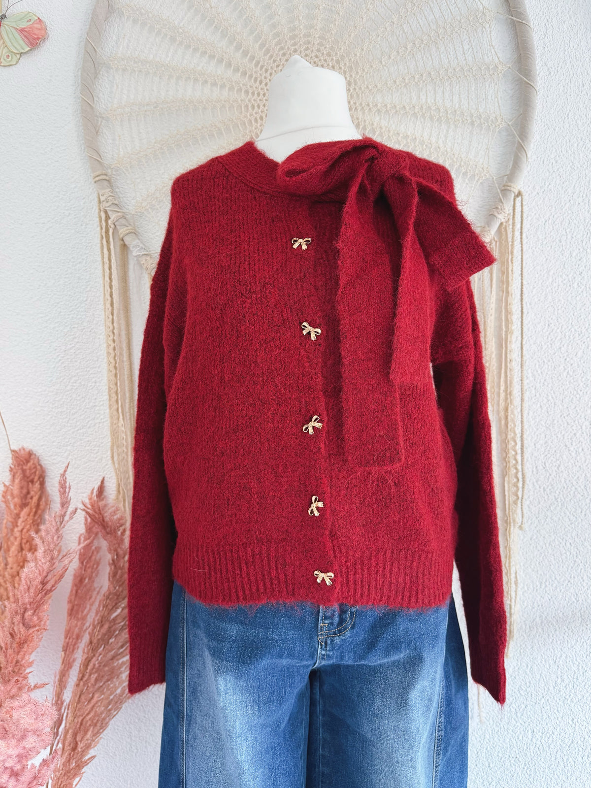 STRICKCARDIGAN MIT GROßER SCHLEIFE - ONE SIZE -