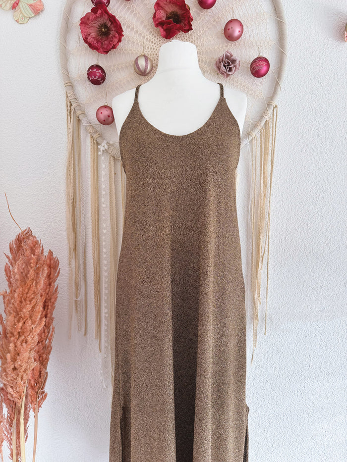 GLITZERKLEID IN GOLD MIT SPAGHETTITRÄGER - ONE SIZE -